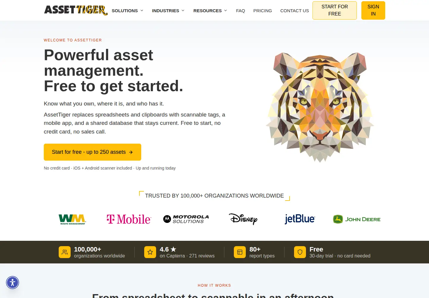 Captured homepage of assettiger.com in the current scan