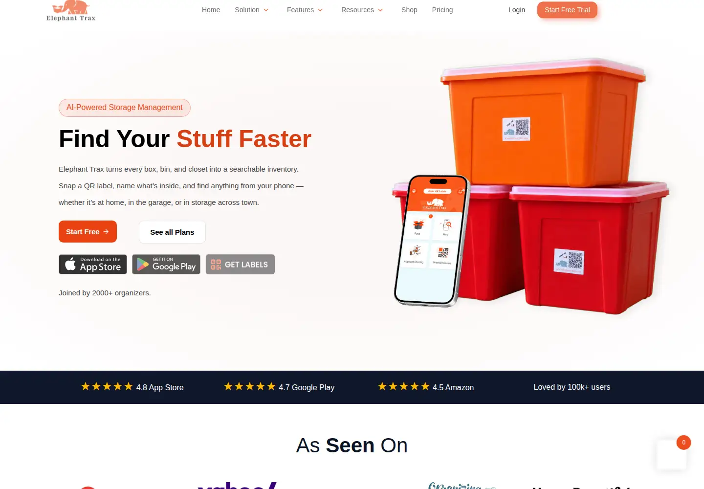 Screenshot of elephant-trax.com