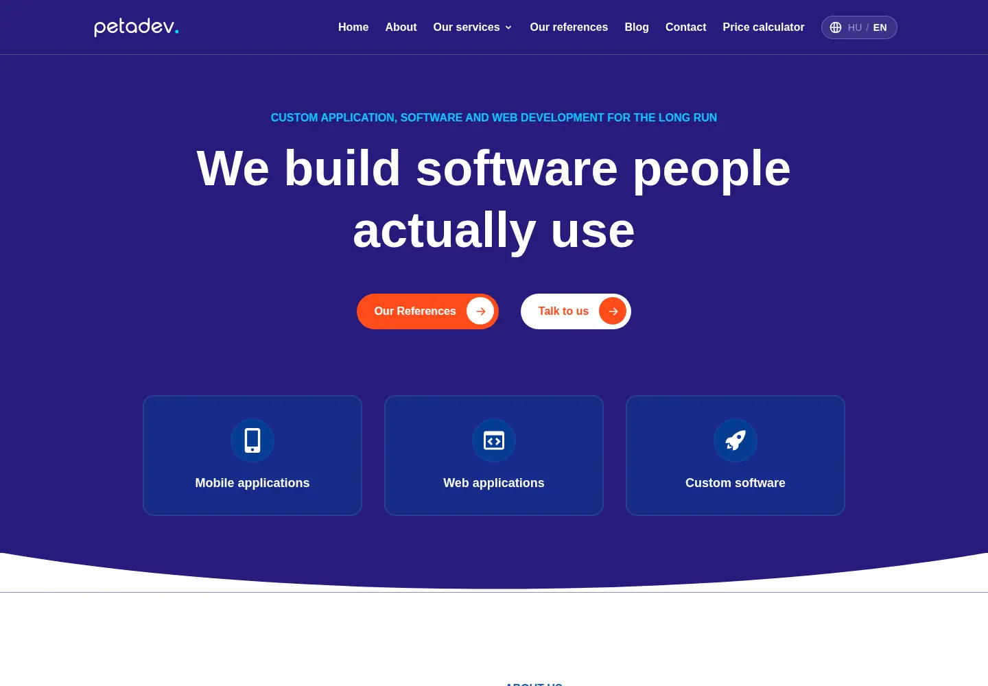 Captured homepage of petadev.com in the current scan