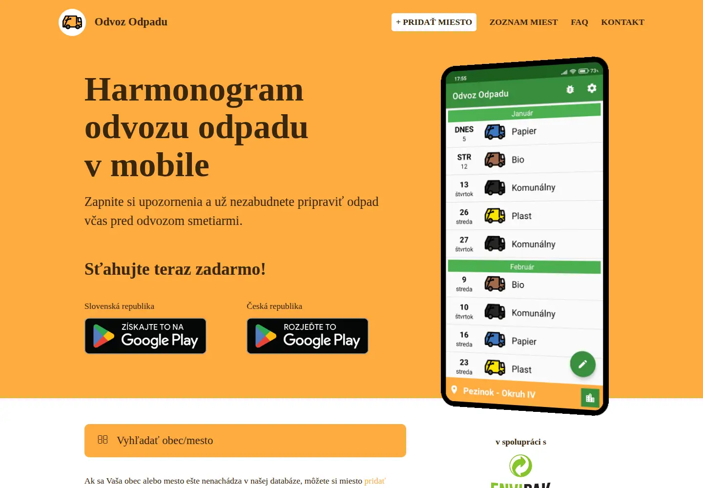 Captured homepage of odvoz-odpadu.eu in the current scan
