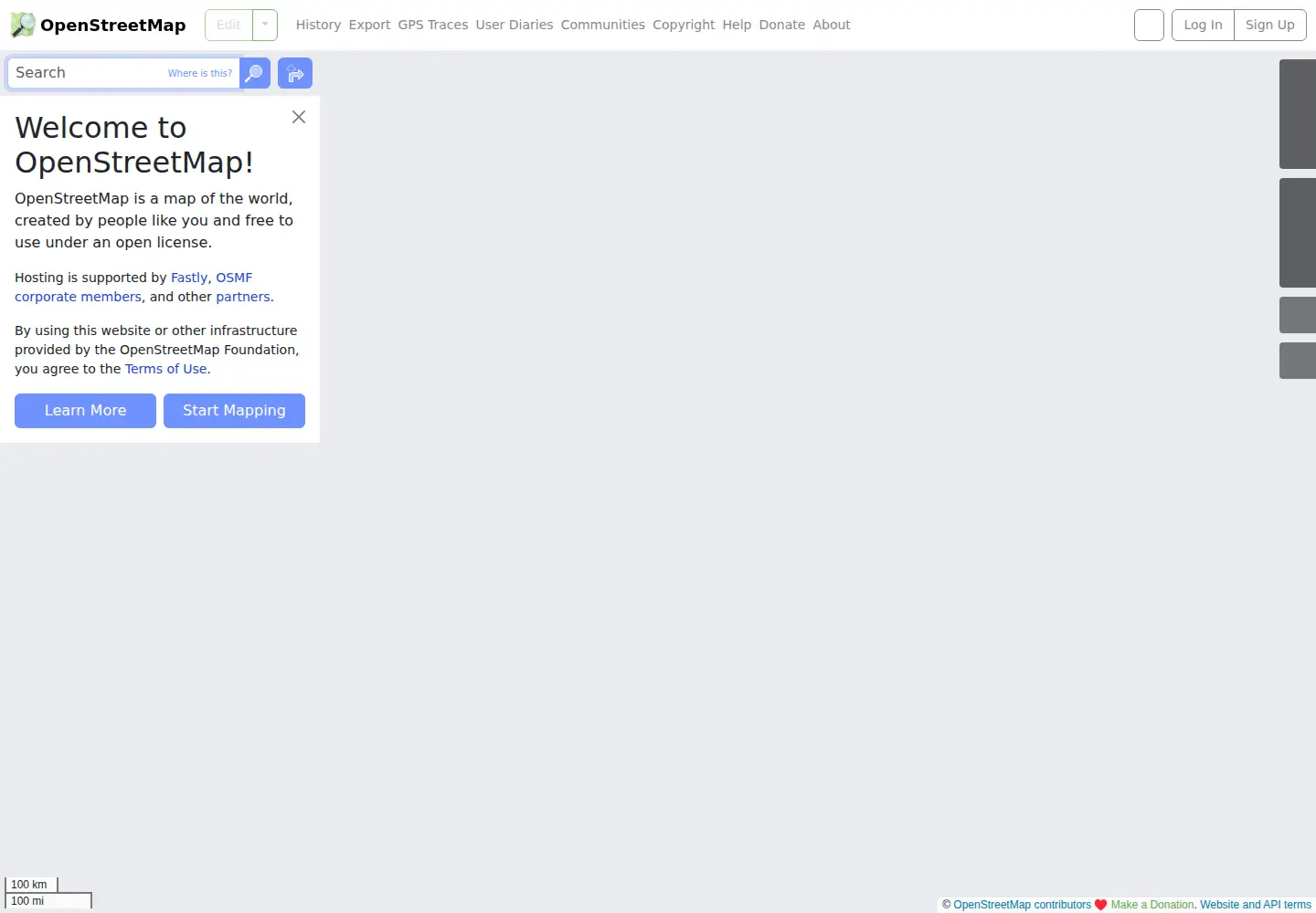 Screenshot of openstreetmap.org