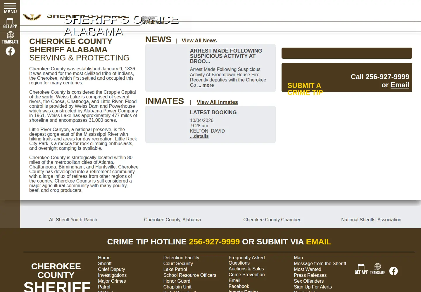 Captured homepage of cherokeecountyalsheriff.com in the current scan