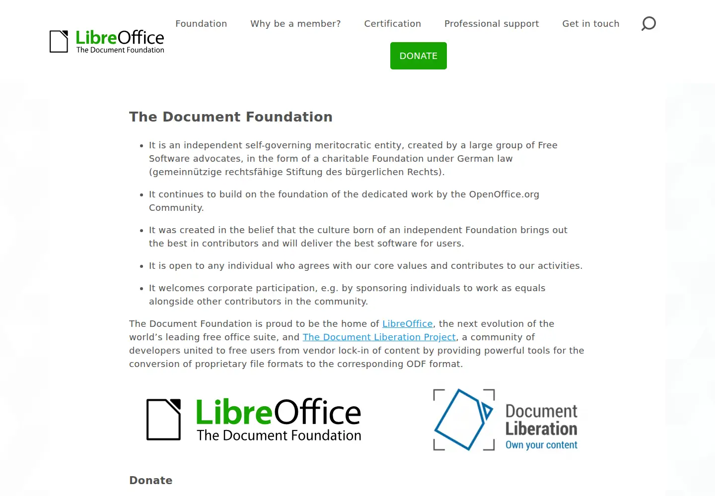 Screenshot of documentfoundation.org