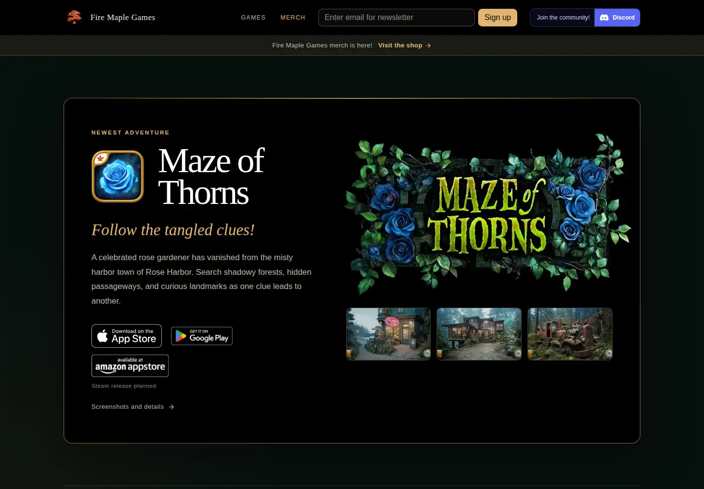 Captured homepage of firemaplegames.com in the current scan