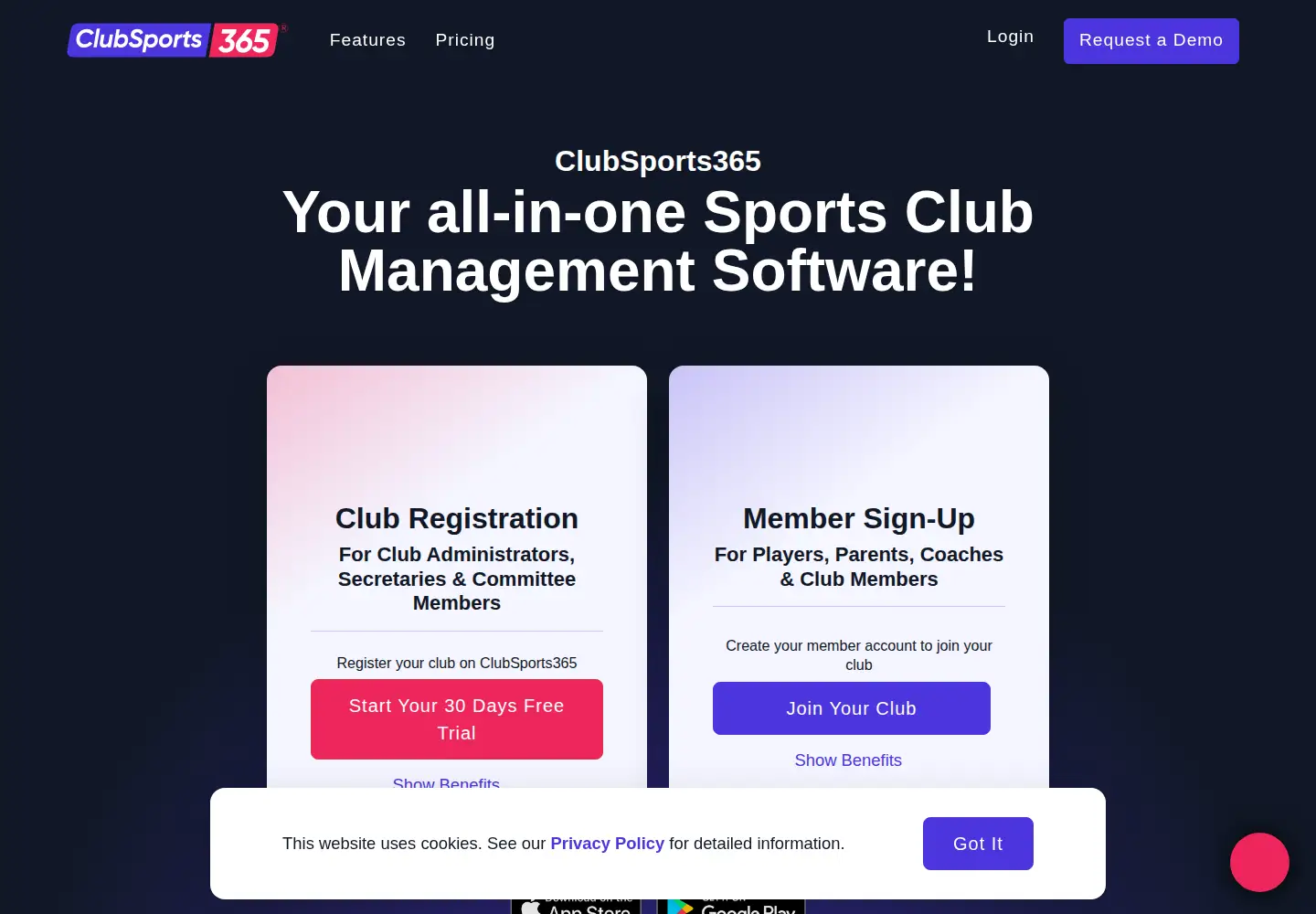 Screenshot of clubsports365.com