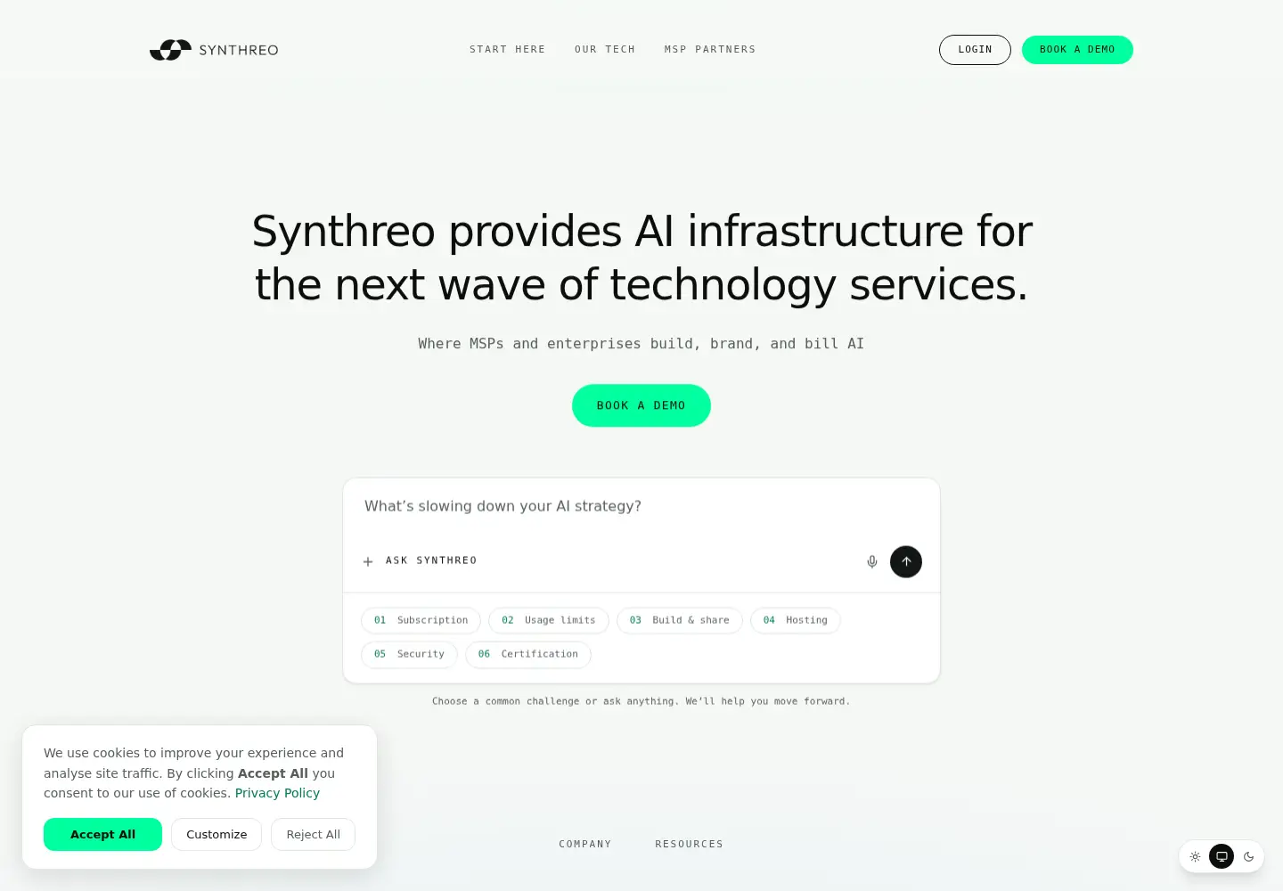 Captured homepage of synthreo.ai in the current scan