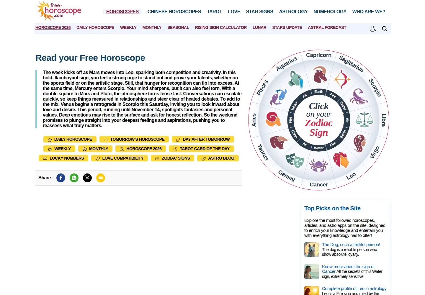 Screenshot of free-horoscope.com