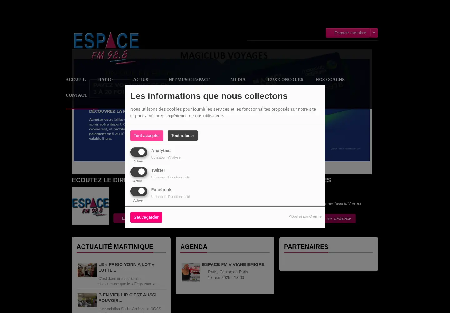 Captured homepage of espacefm.com in the current scan