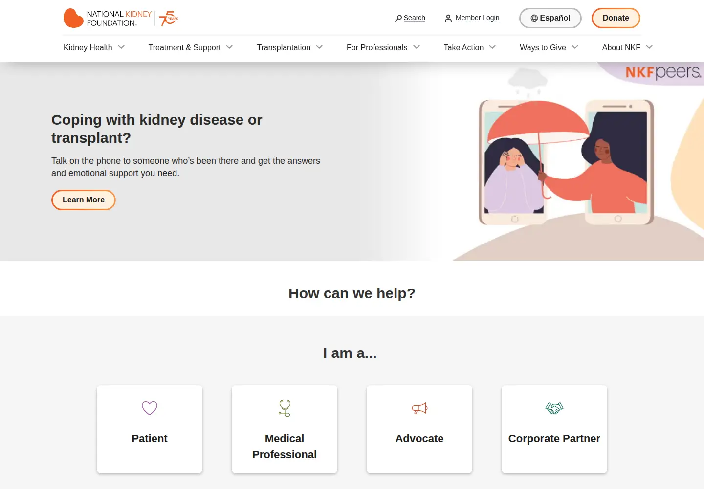 Screenshot of kidney.org