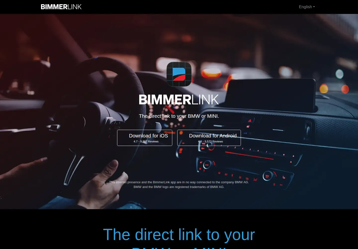 Captured homepage of bimmerlink.app in the current scan