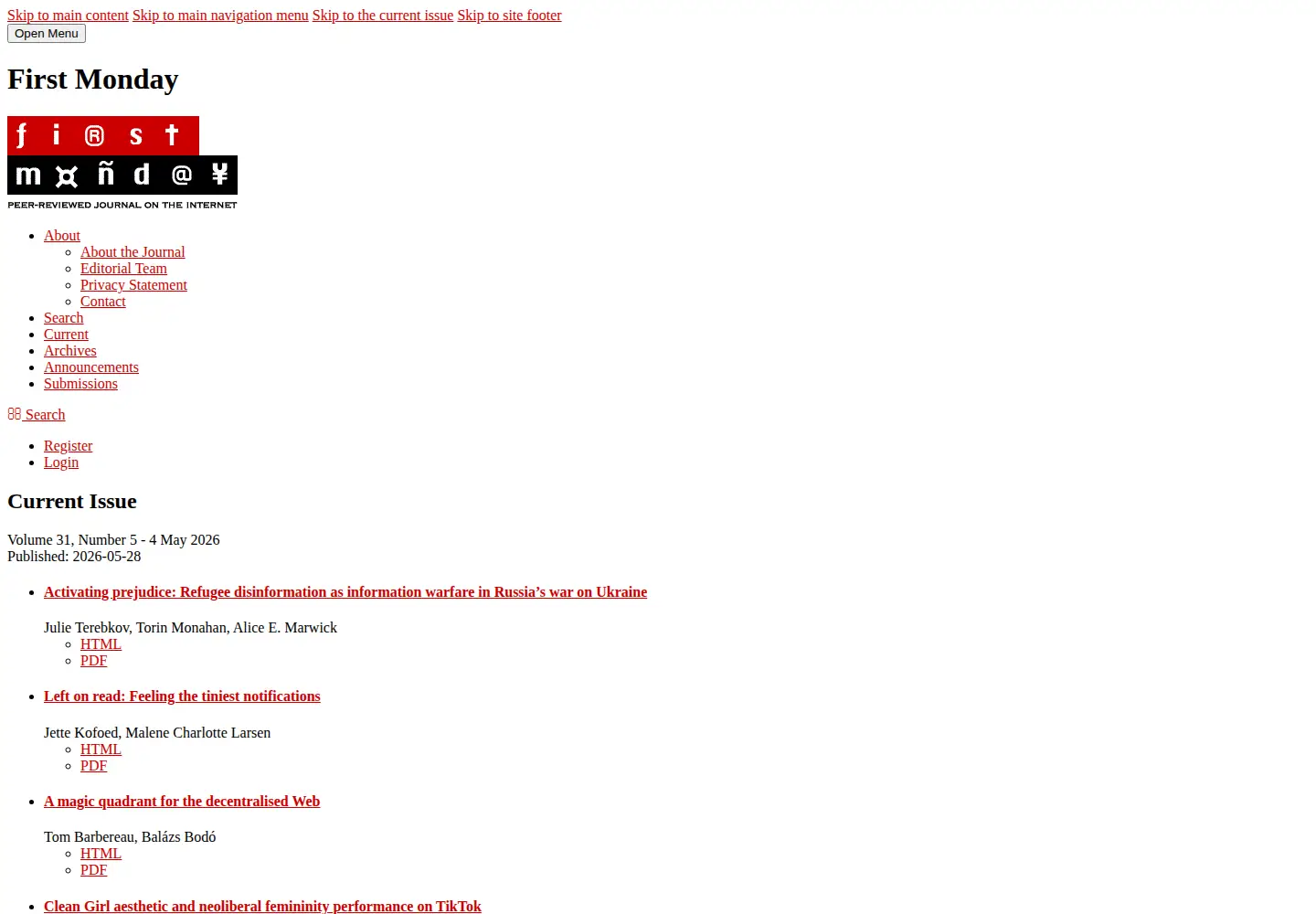 Screenshot of firstmonday.org