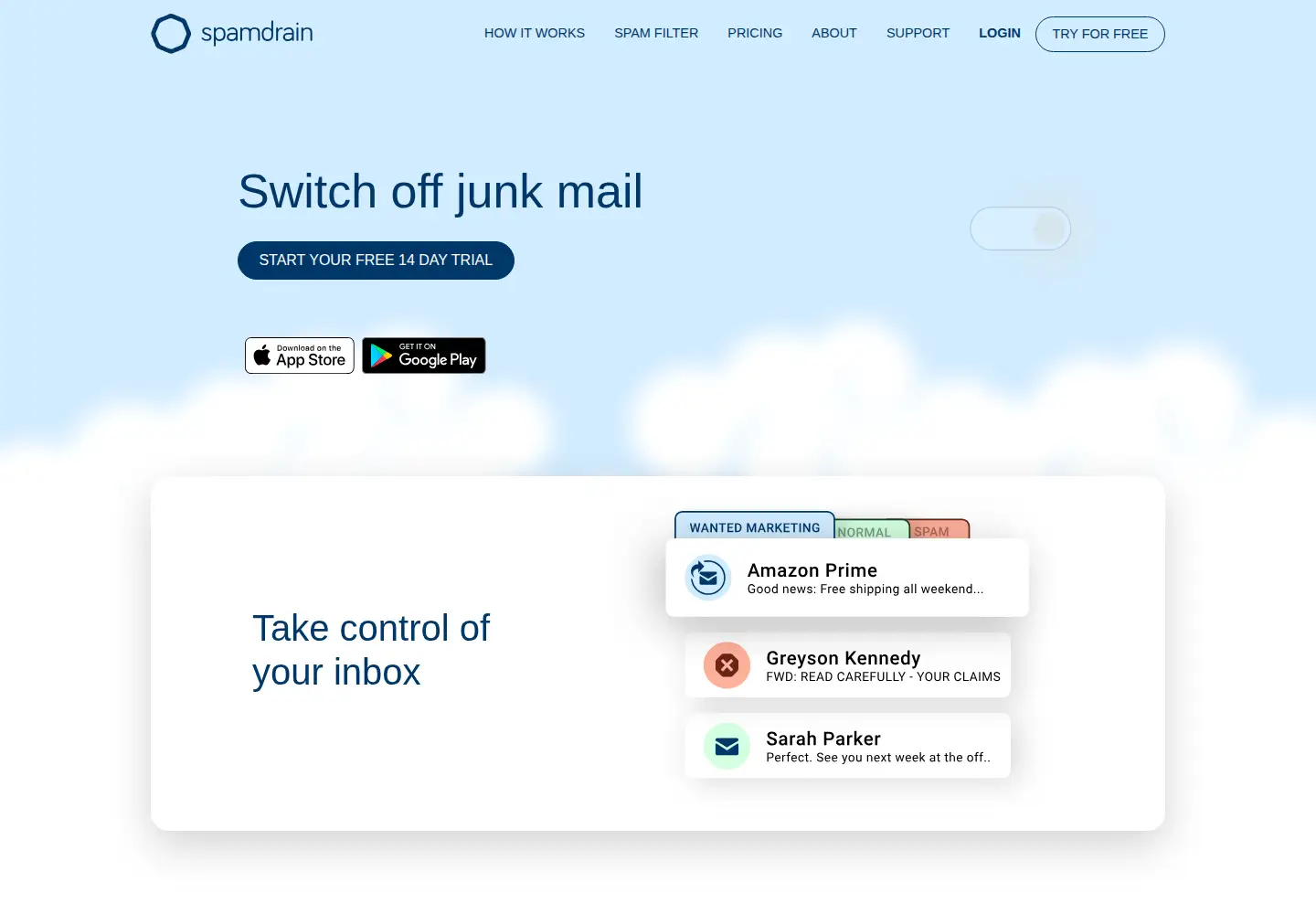 Screenshot of spamdrain.com