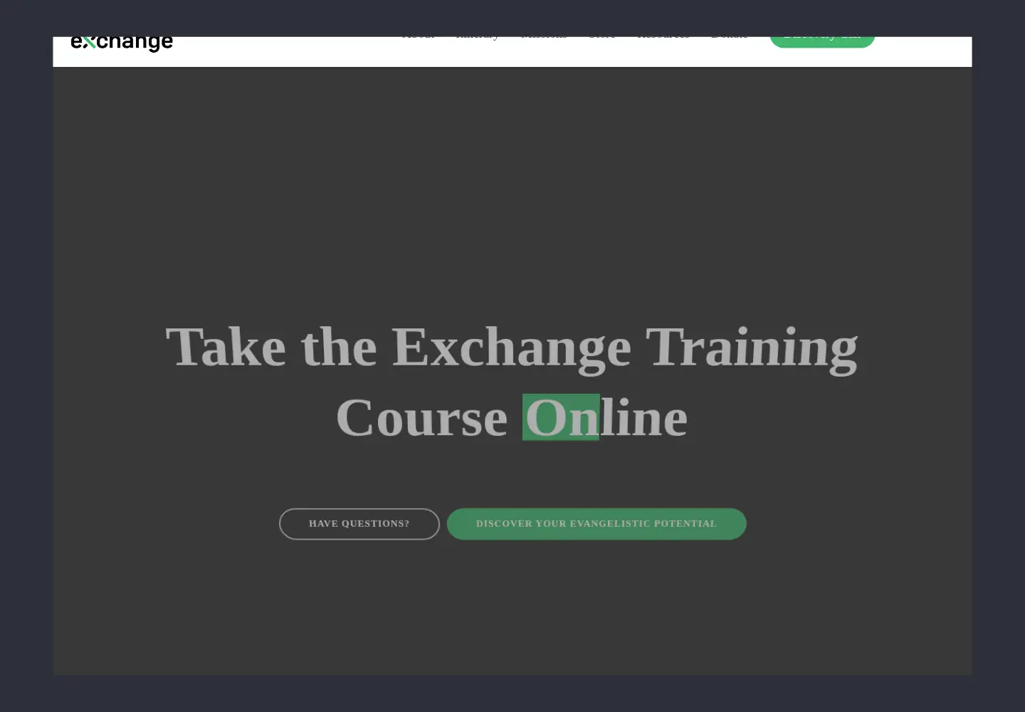Captured homepage of exchangemessage.org in the current scan