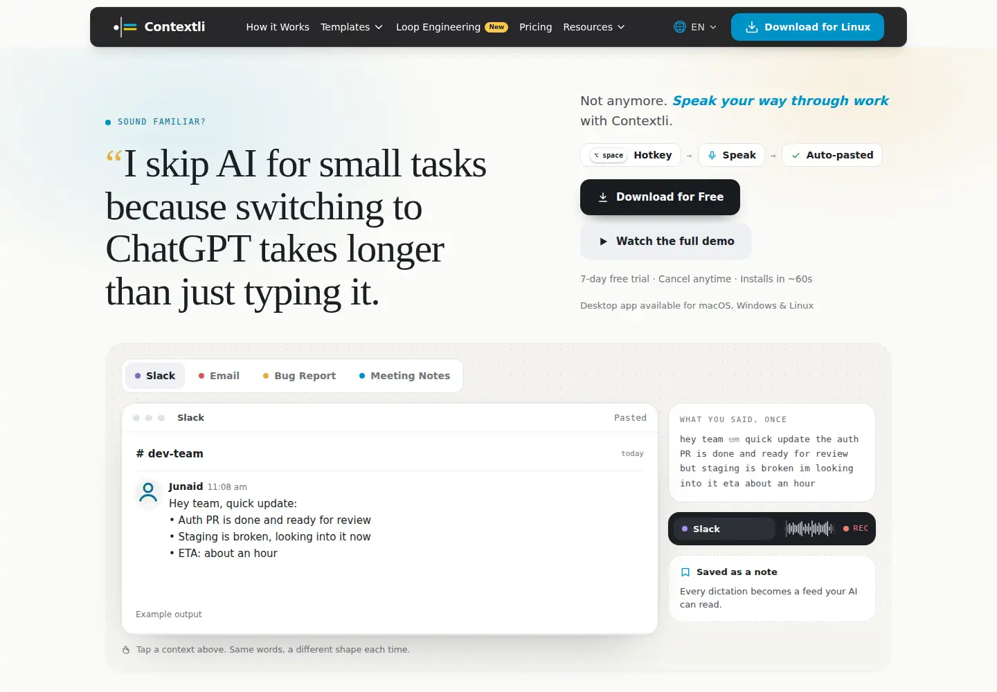 Captured homepage of contextli.com in the current scan