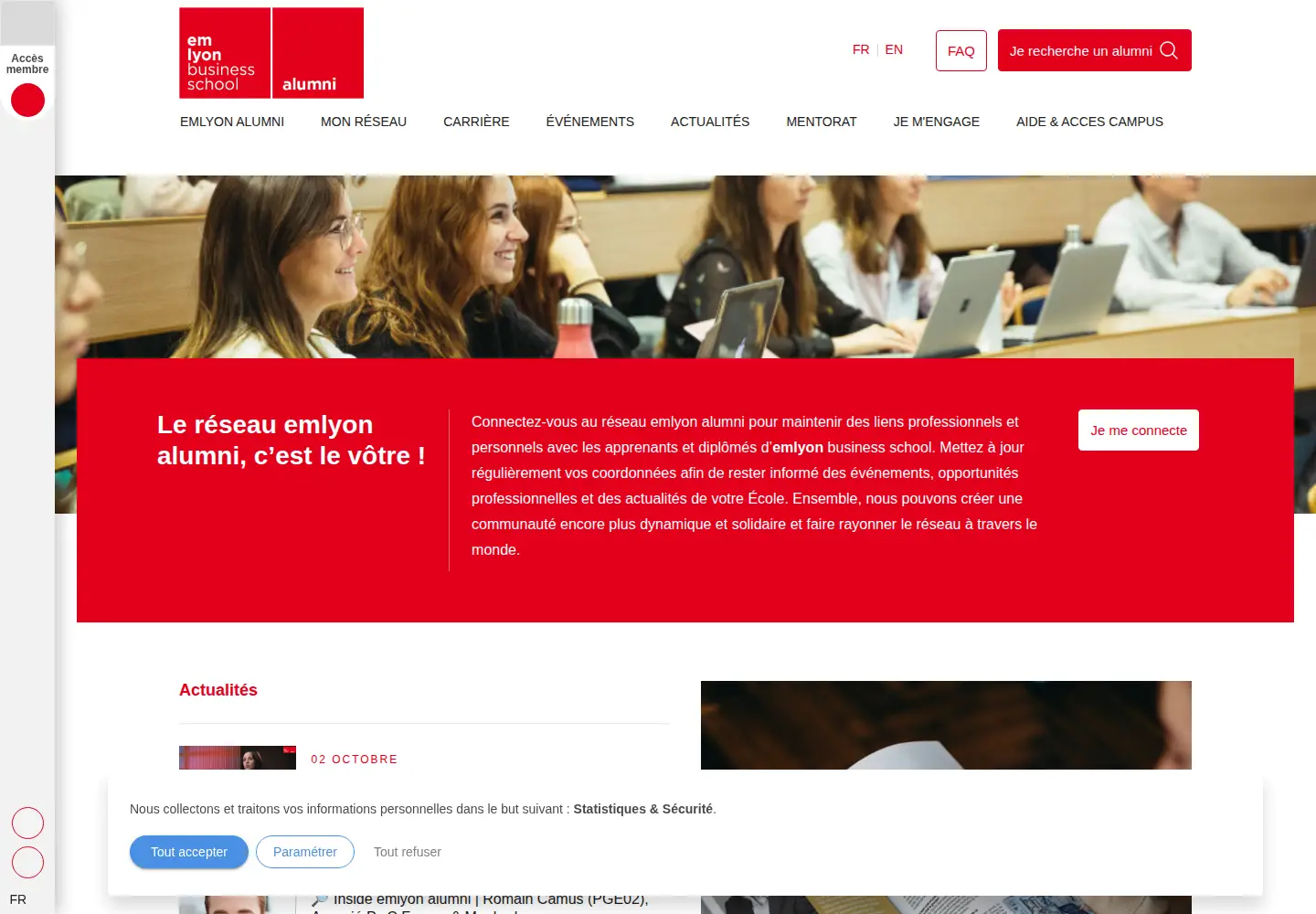 Captured homepage of emlyon-alumni.com in the current scan