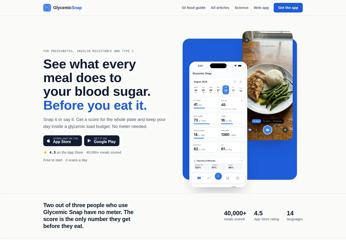 Screenshot of glycemicsnap.com
