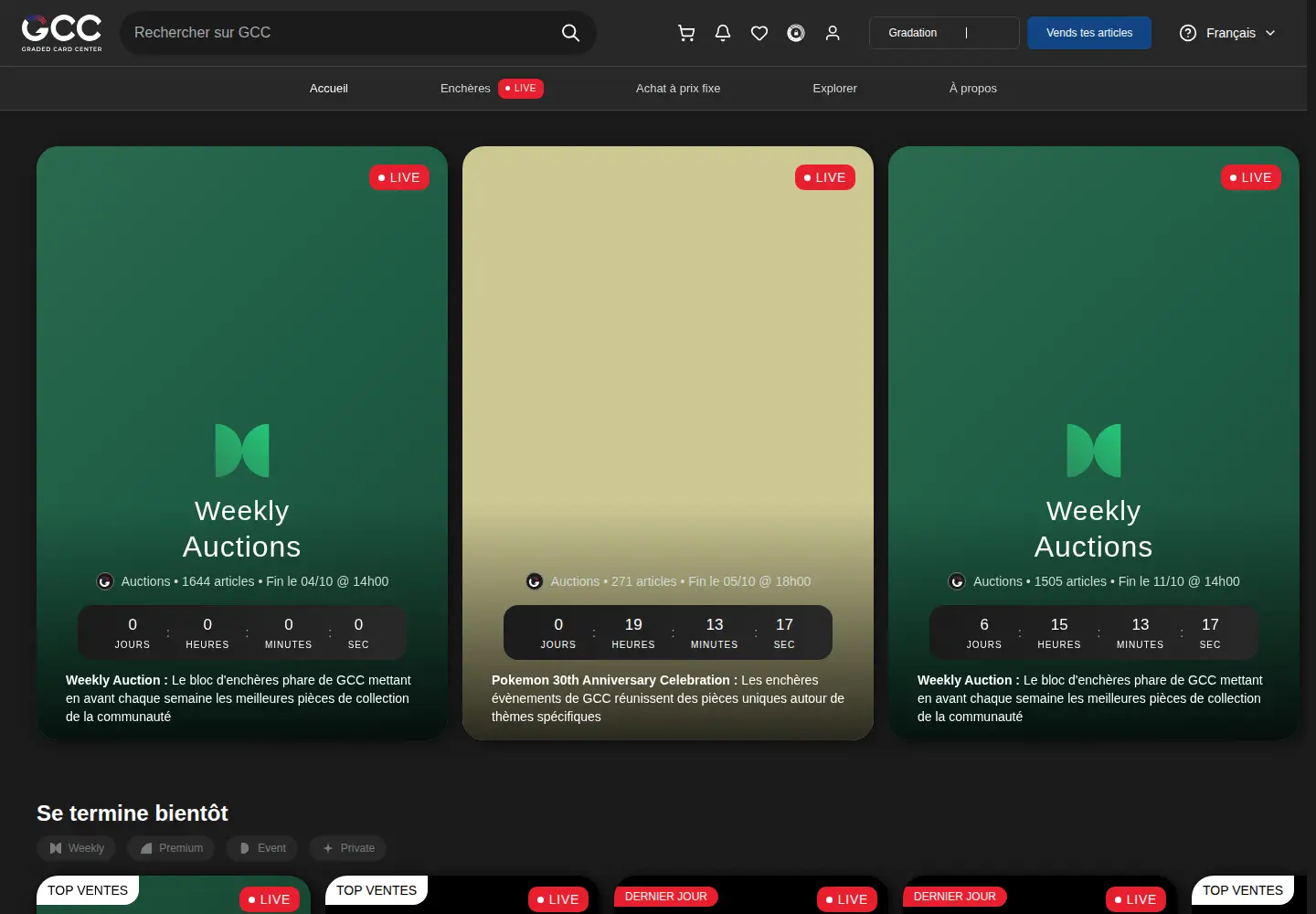 Screenshot of gradedcardcenter.com