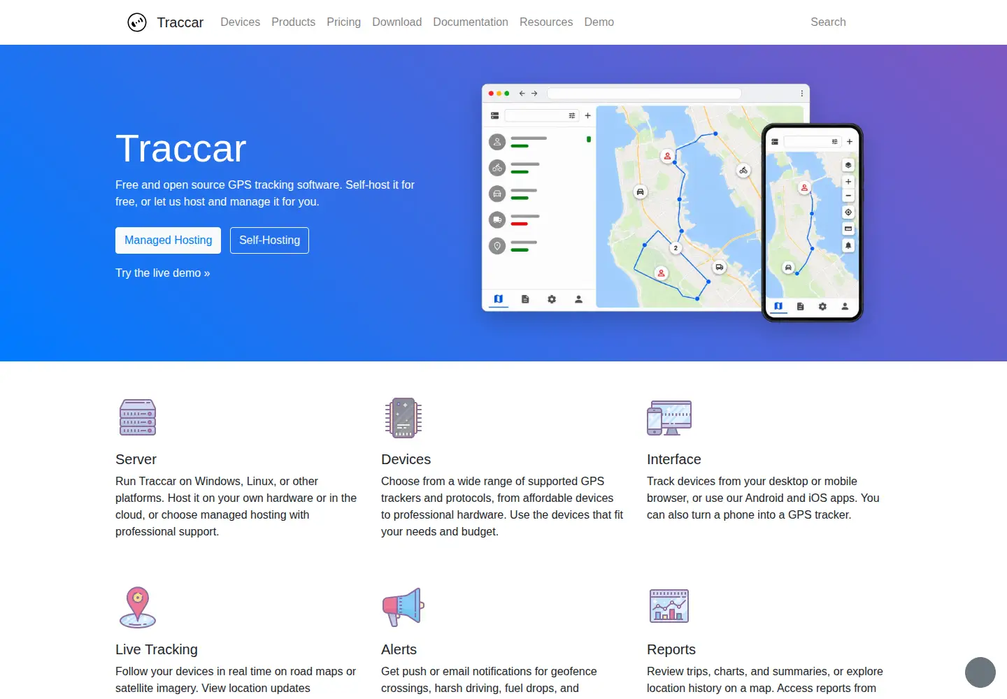 Screenshot of traccar.org