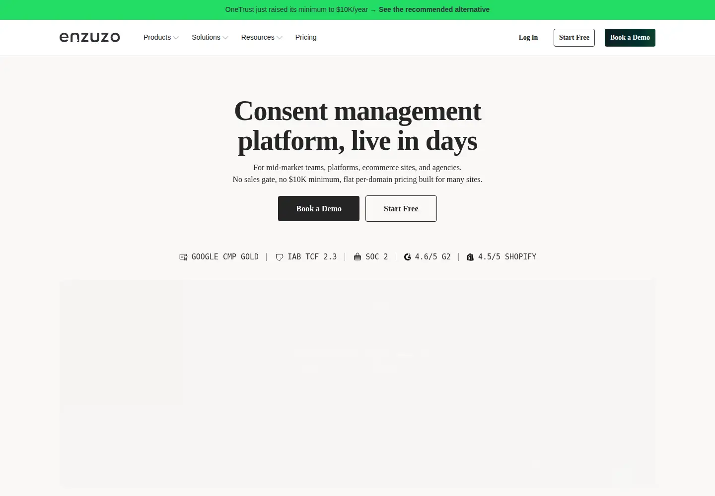 Screenshot of enzuzo.com