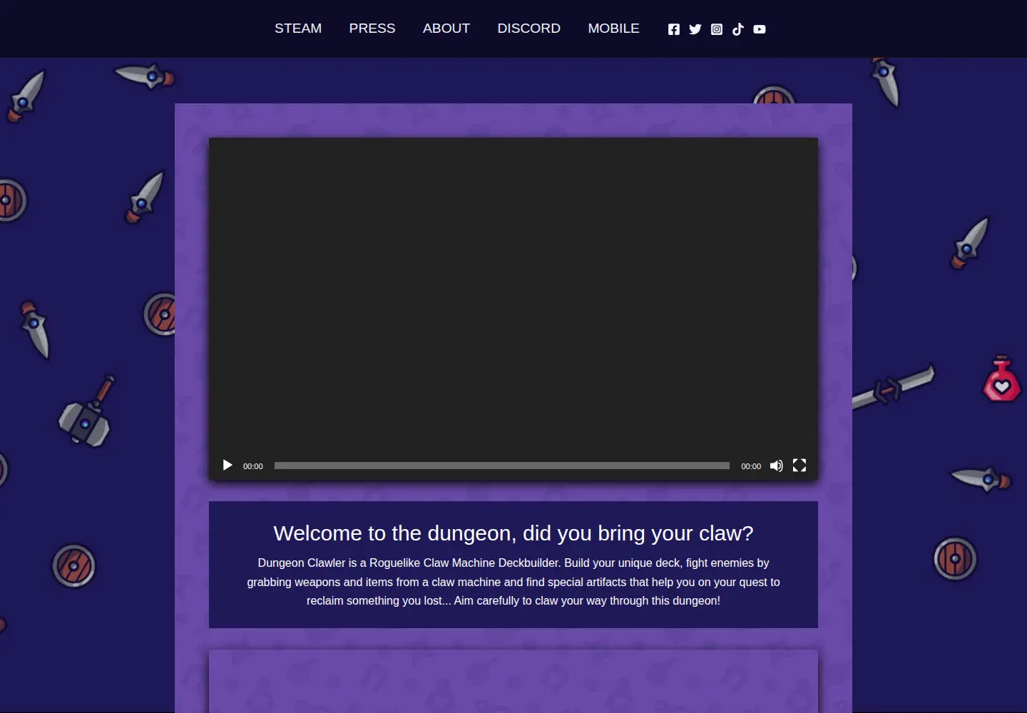 Captured homepage of dungeonclawler.com in the current scan