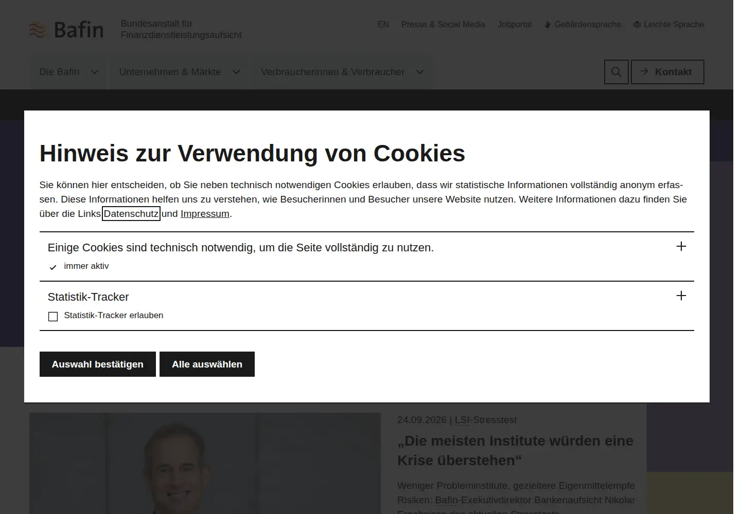 Screenshot of bafin.de