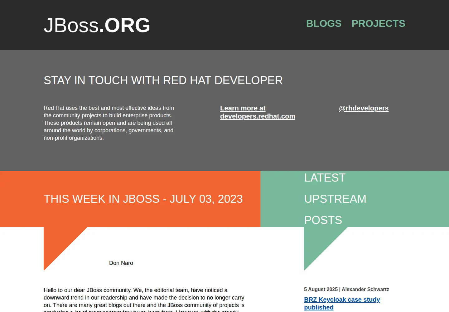 Captured homepage of jboss.org in the current scan