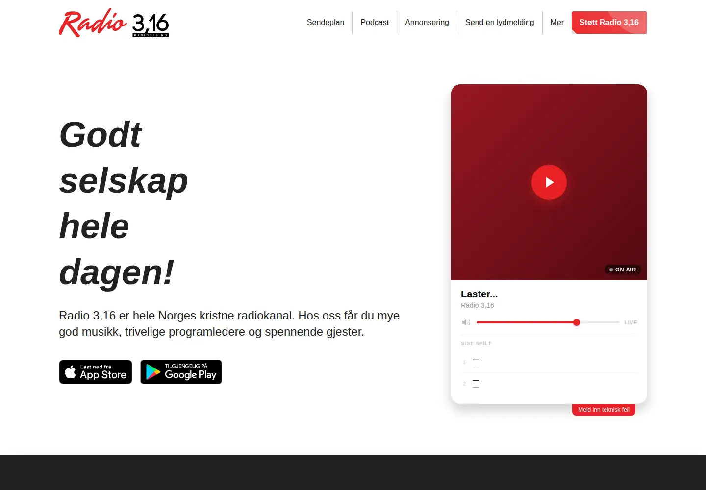 Captured homepage of radio316.no in the current scan