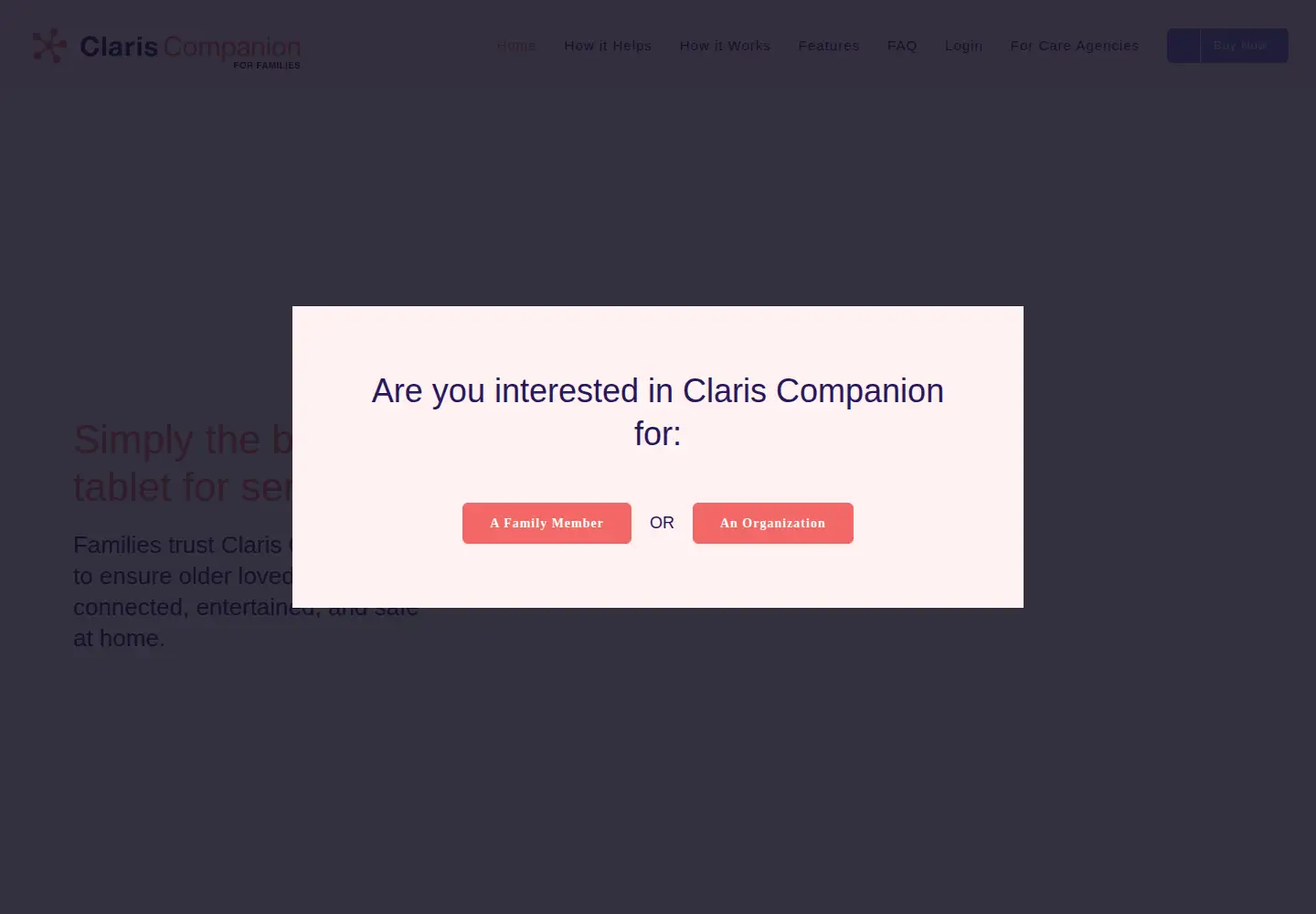 Captured homepage of clariscompanion.com in the current scan