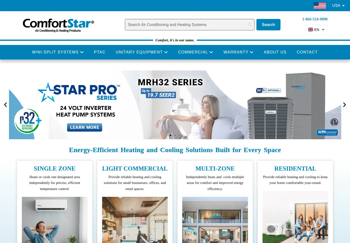 Screenshot of comfortstarusa.com