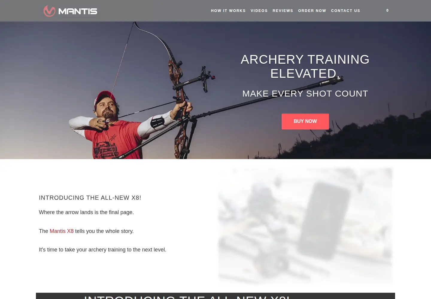 Captured homepage of mantisarchery.com in the current scan