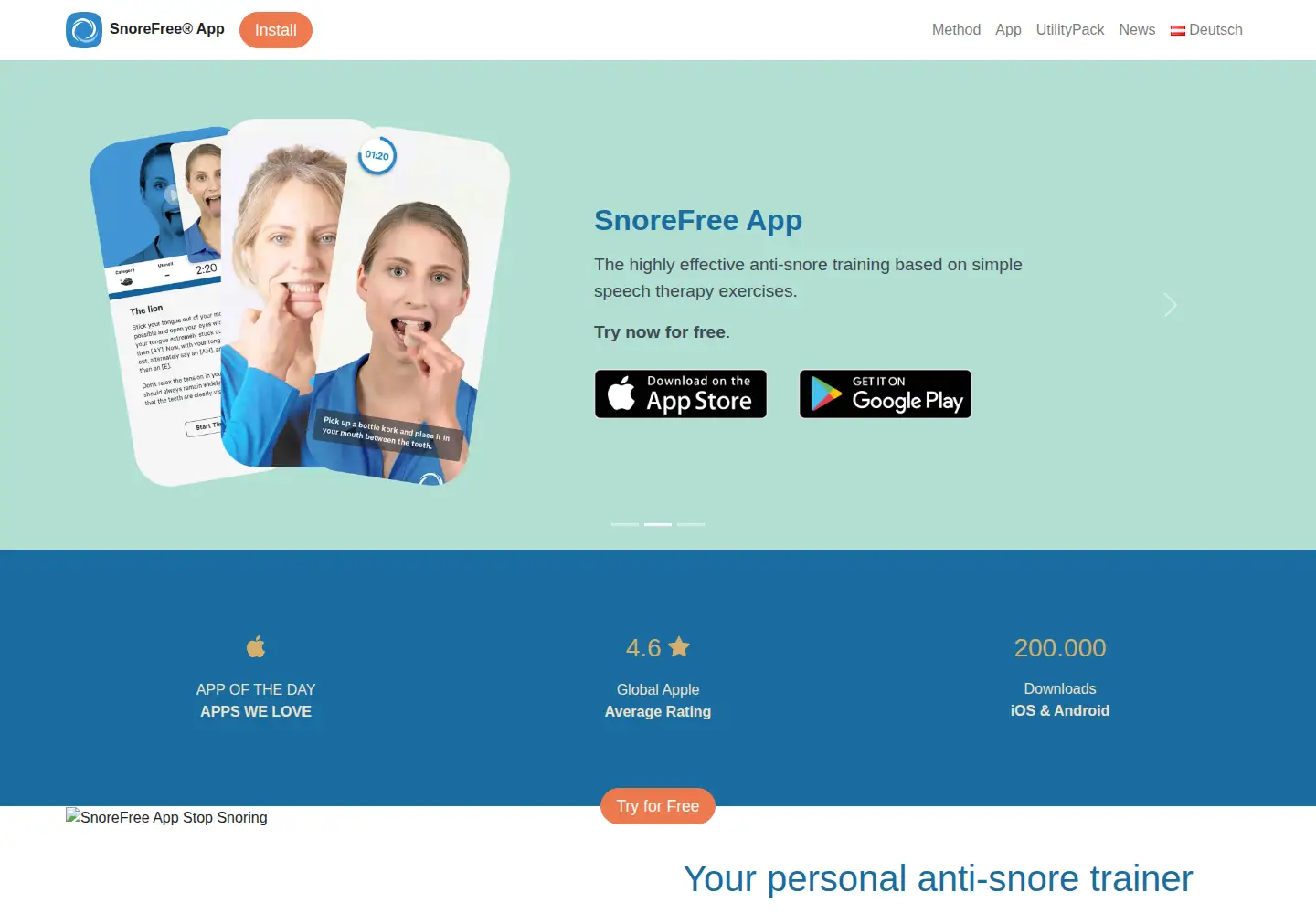 Captured homepage of snorefree.com in the current scan