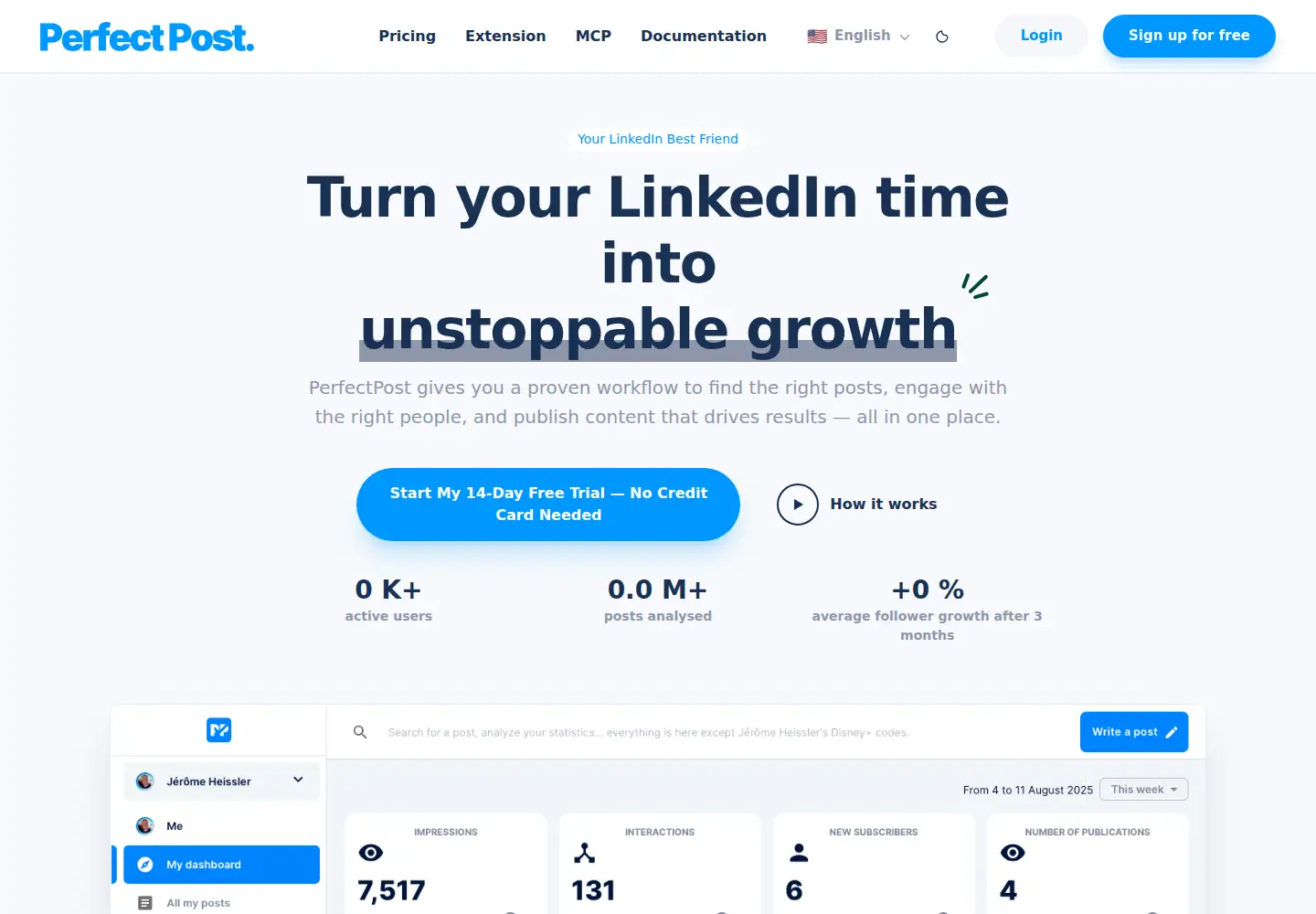 Captured homepage of perfectpost.social in the current scan
