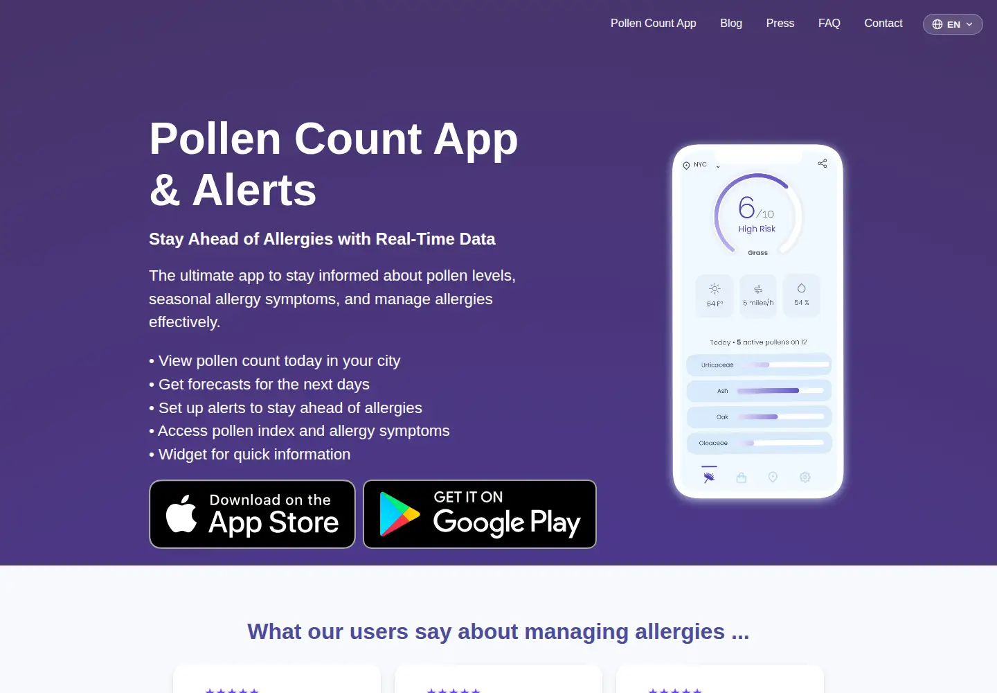 Captured homepage of alert-pollen.com in the current scan