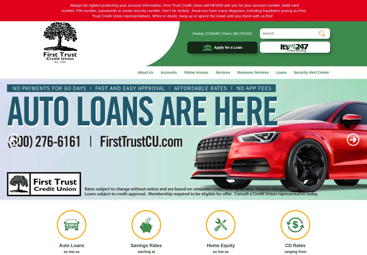 Captured homepage of firsttrustcu.com in the current scan