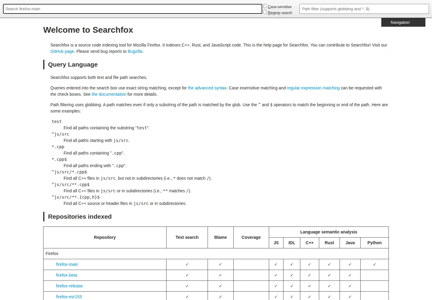 Screenshot of searchfox.org