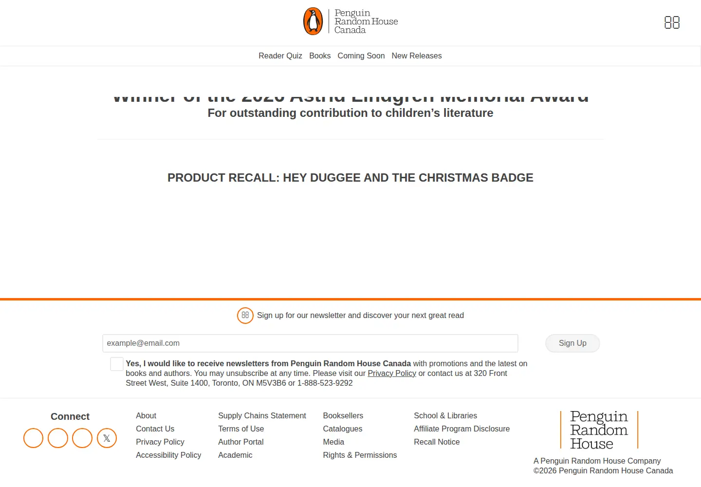 Screenshot of penguinrandomhouse.ca