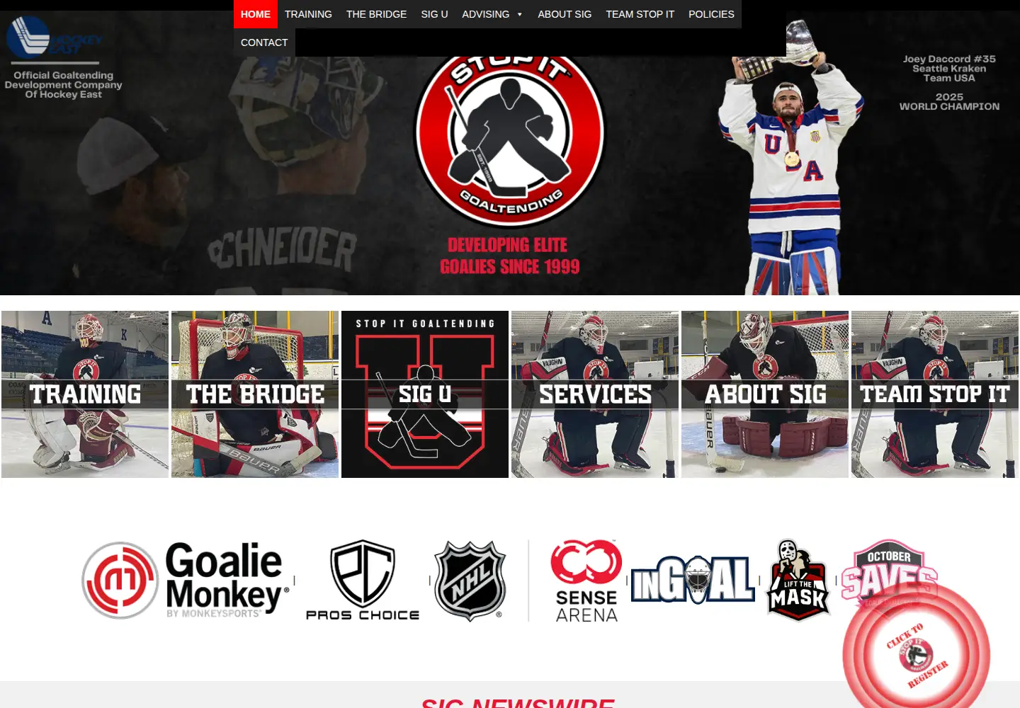 Captured homepage of stopitgoaltending.com in the current scan