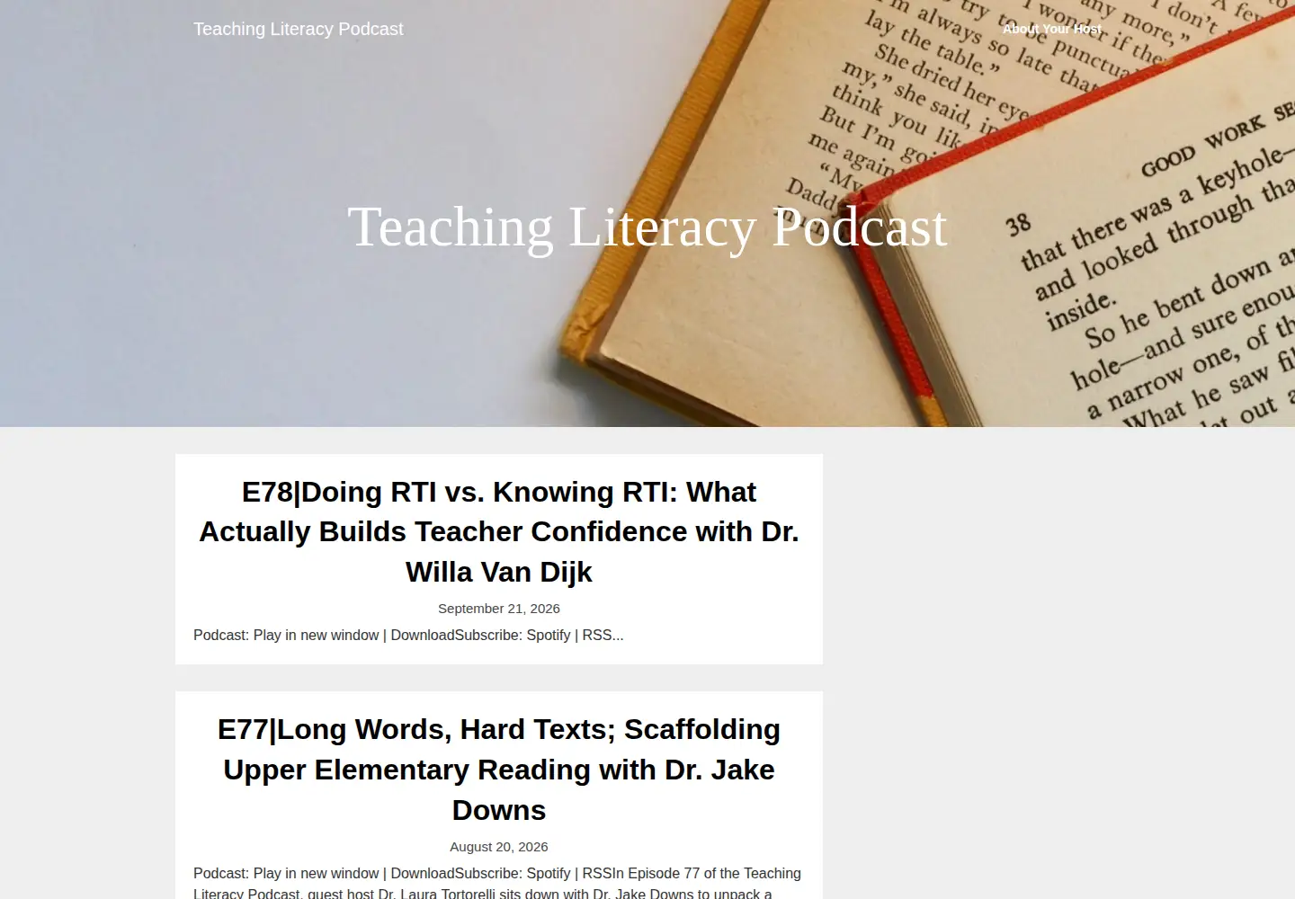 Screenshot of teachingliteracypodcast.com