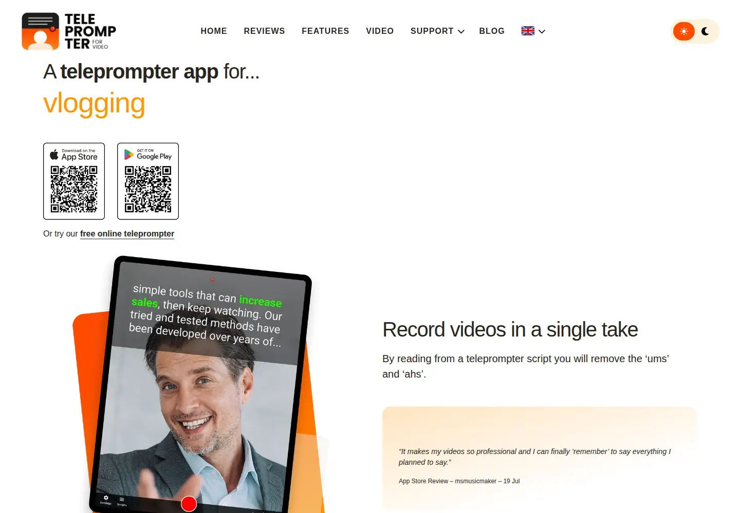 Screenshot of teleprompterforvideo.com