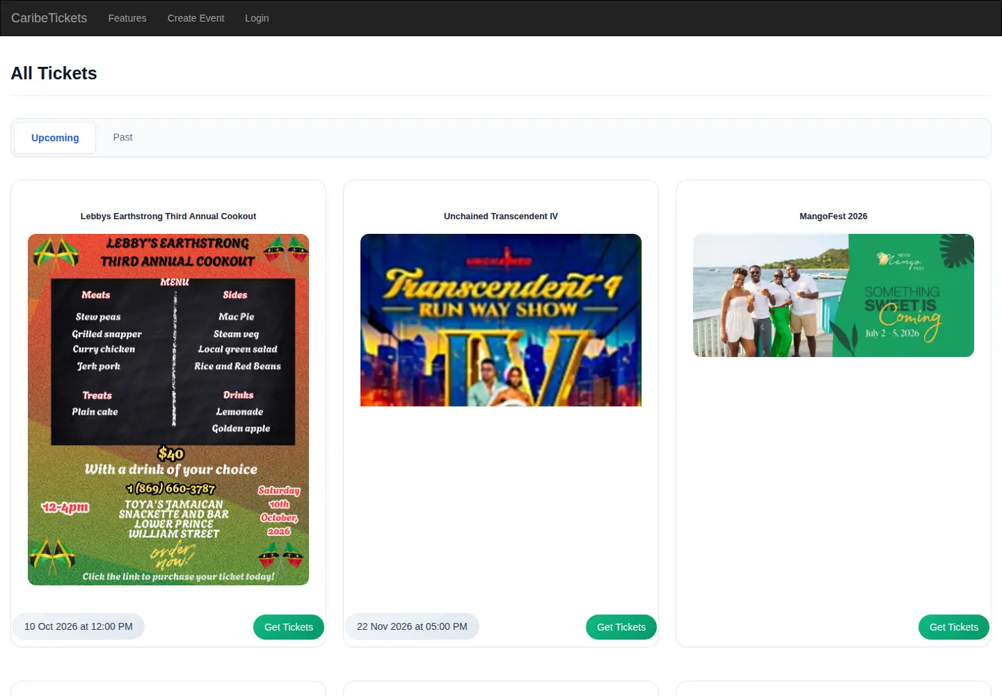 Captured homepage of caribetickets.com in the current scan