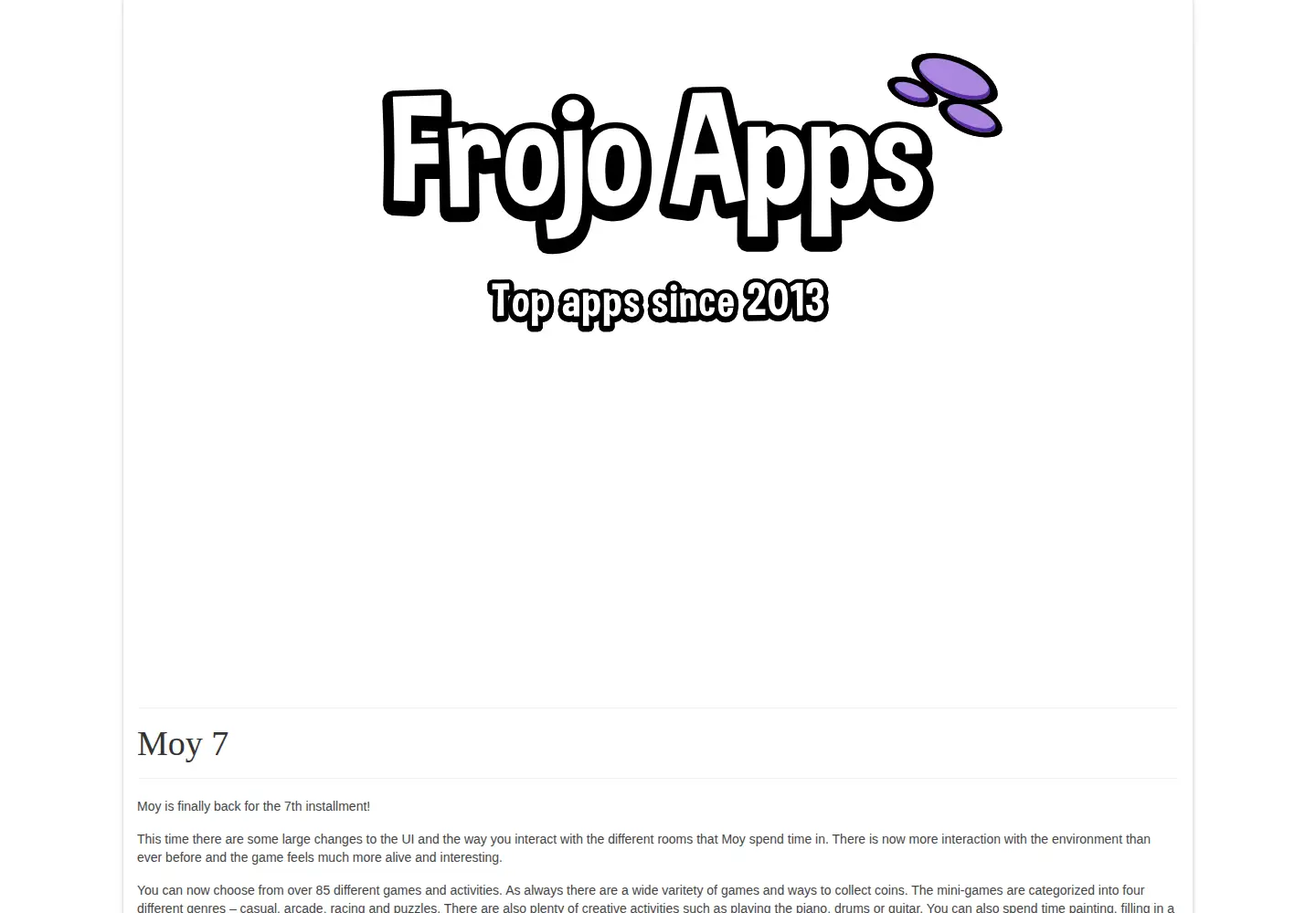 Captured homepage of frojoapps.com in the current scan