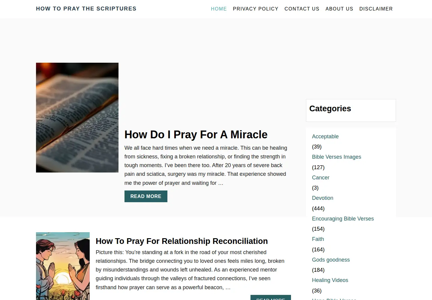 Screenshot of howtopraythescriptures.com