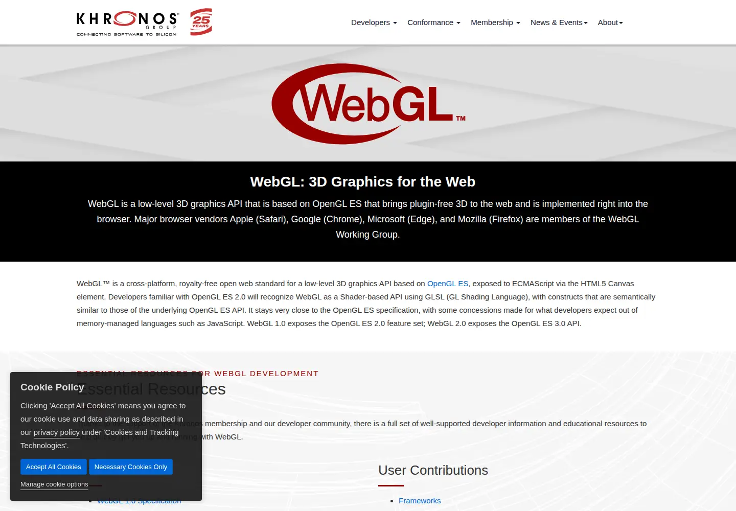 Screenshot of webgl.org