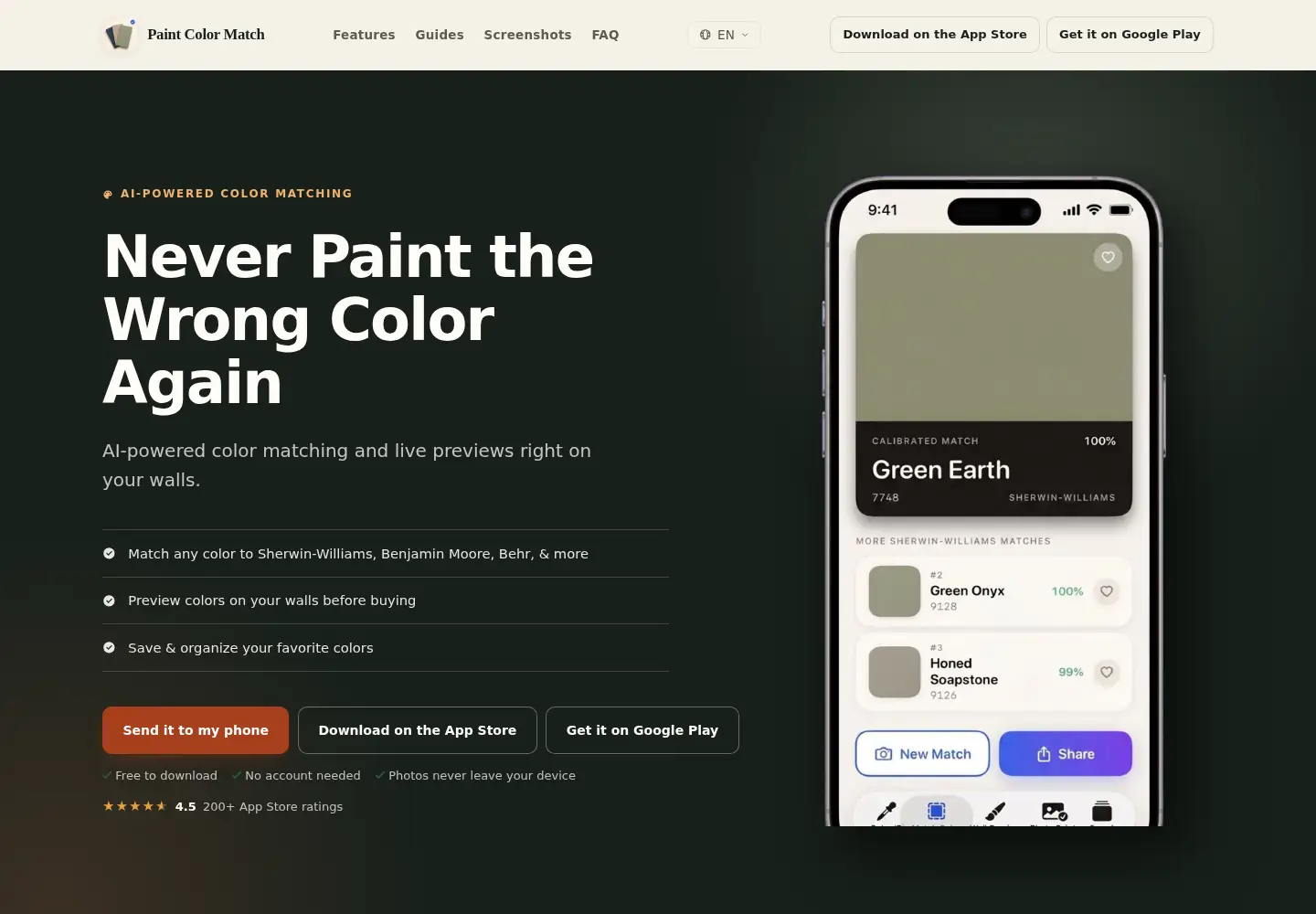 Captured homepage of paintmatchapp.com in the current scan