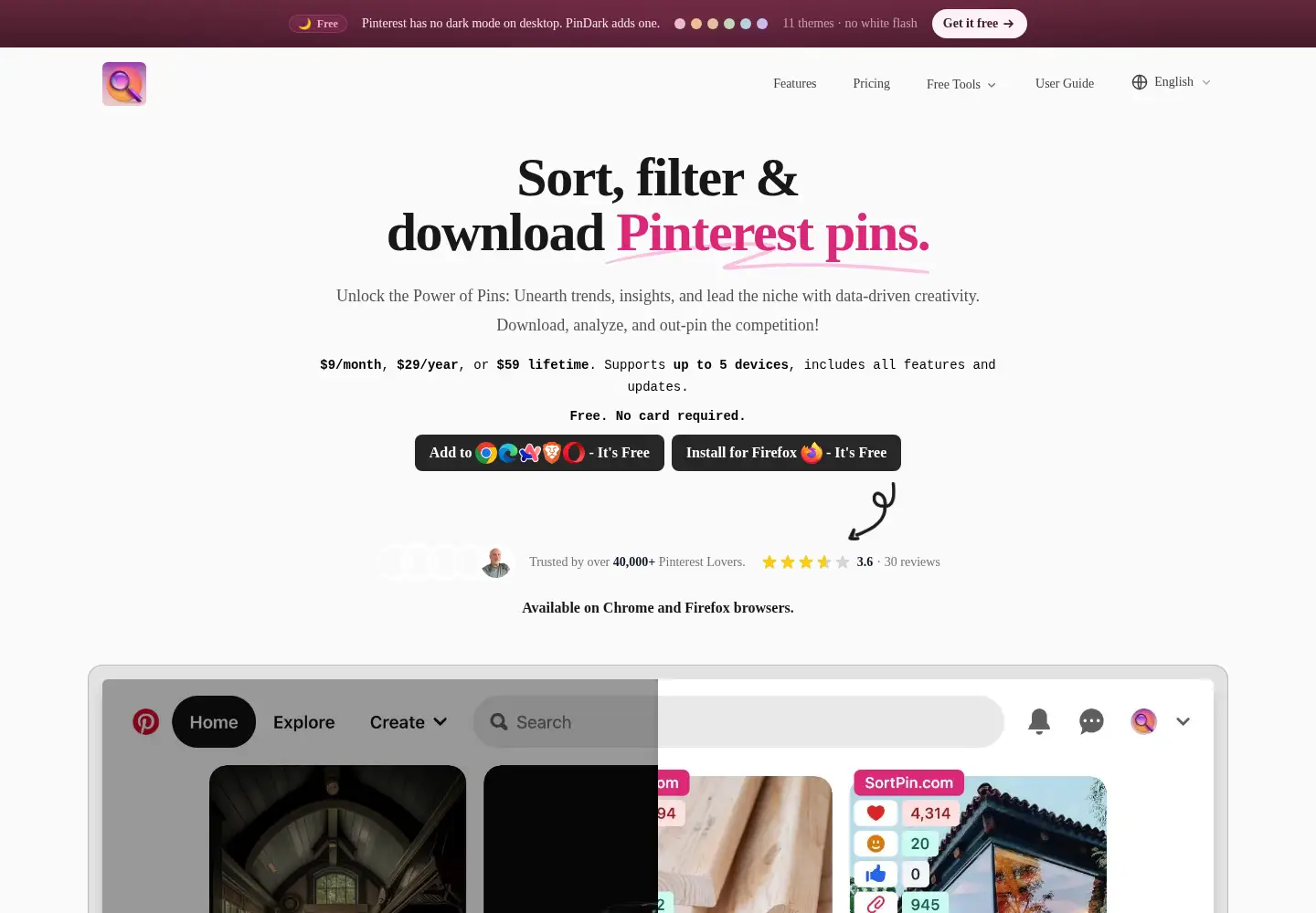 Screenshot of sortpin.com