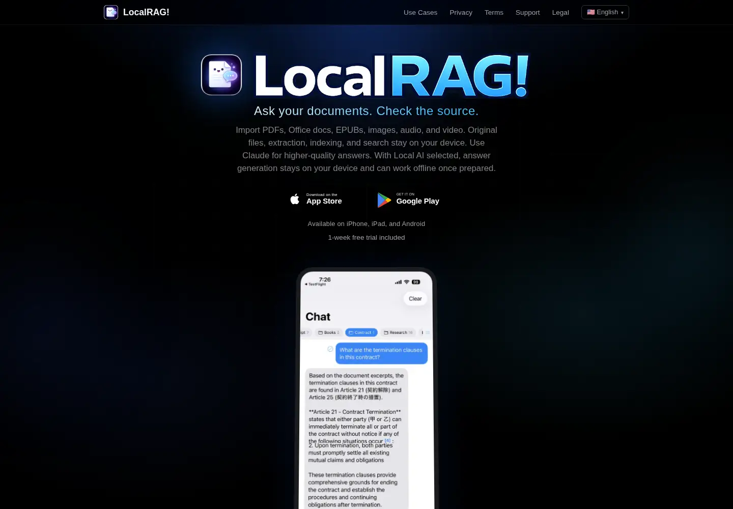 Captured homepage of localrag.app in the current scan