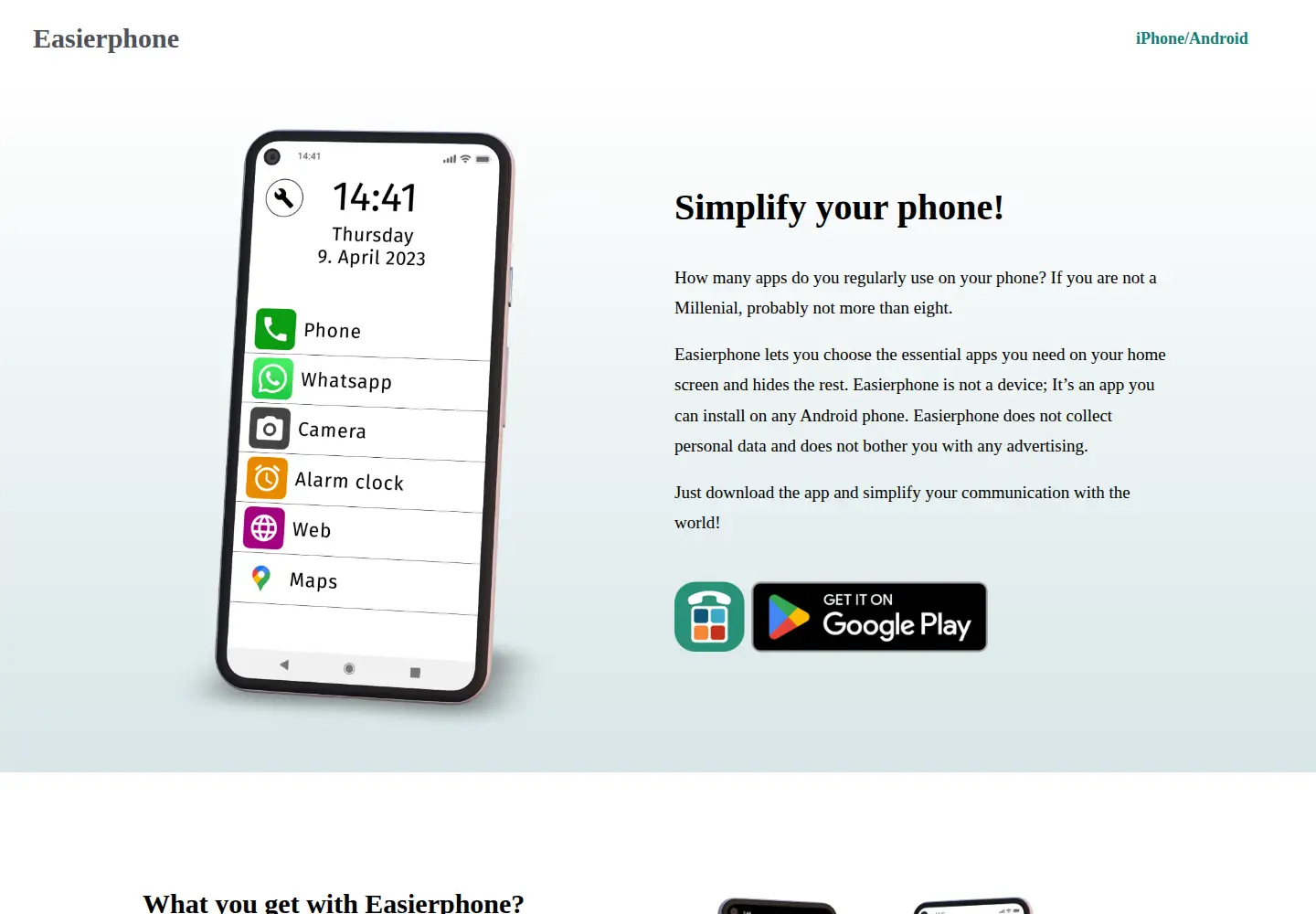 Captured homepage of easierphone.com in the current scan