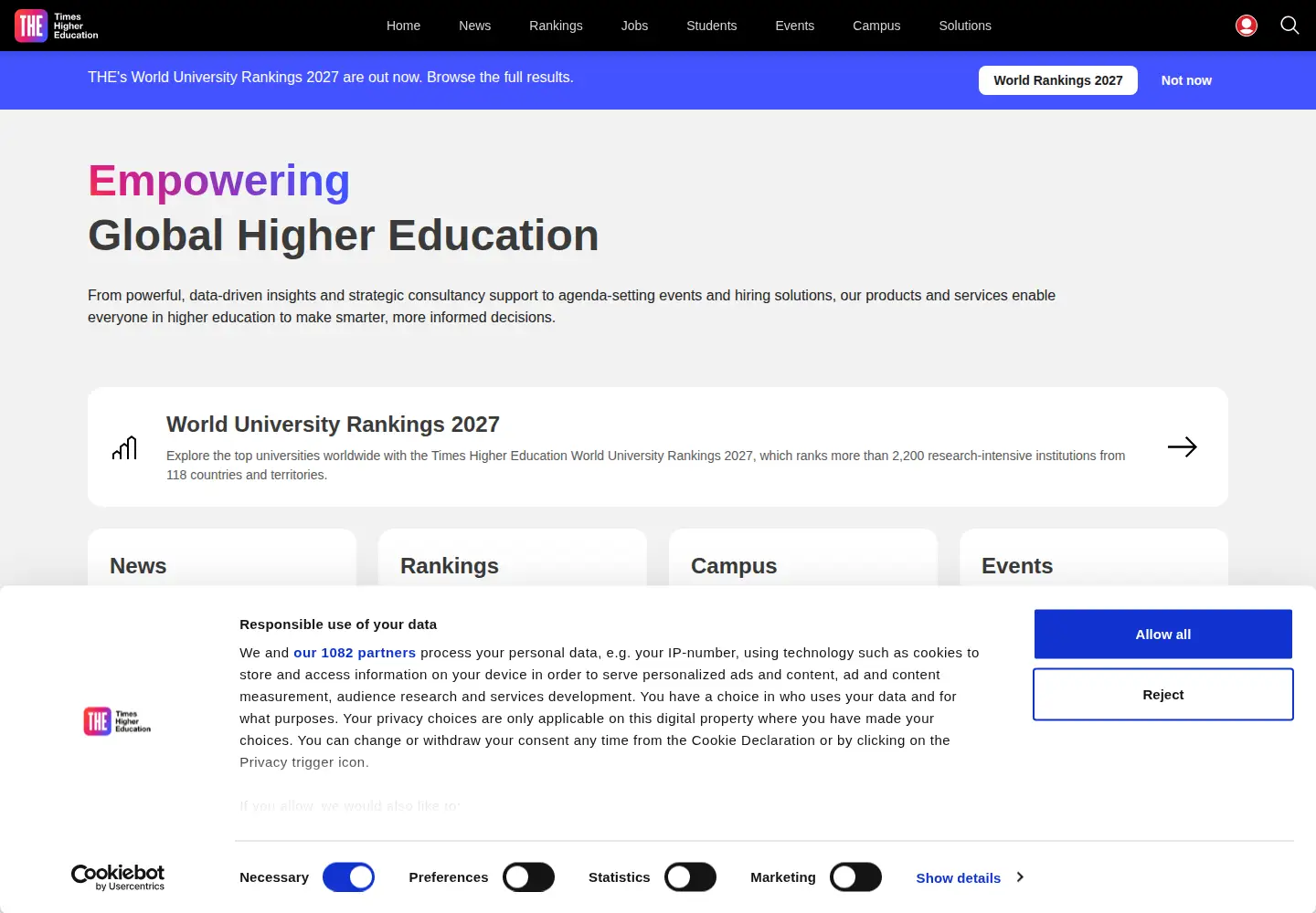 Screenshot of timeshighereducation.co.uk