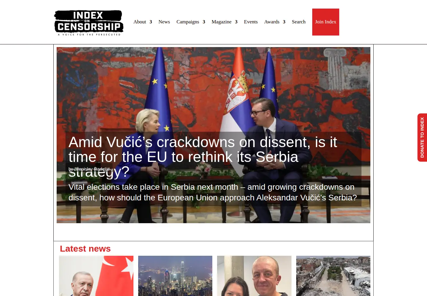 Screenshot of indexoncensorship.org