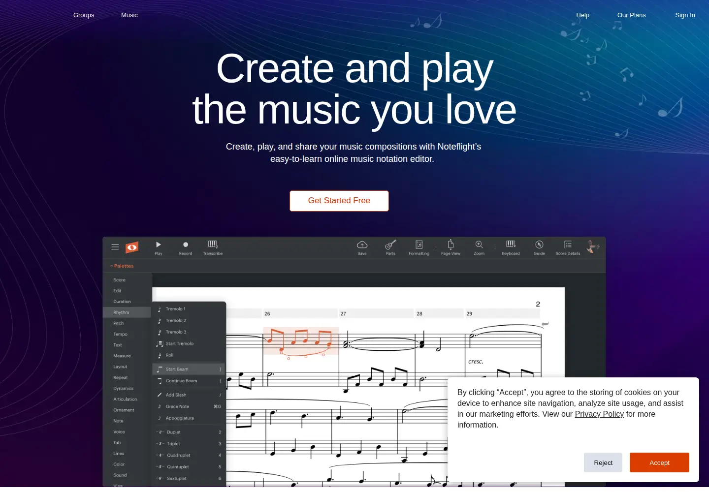 Screenshot of noteflight.com